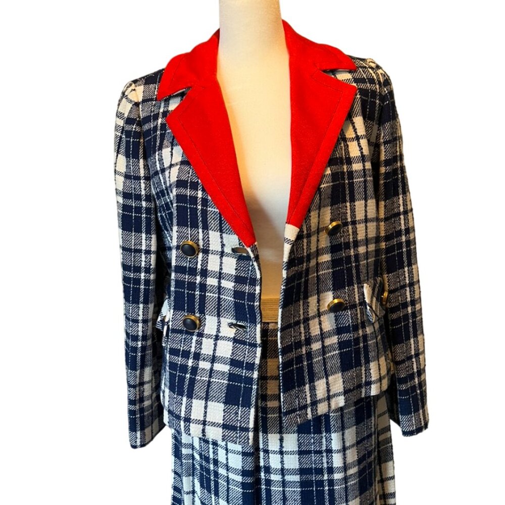Preppy vintage plaid blazer jacket and skirt matching set